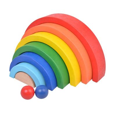 China 2020 Hot Sale Educational Creative Rainbow Material Colorful Stacking Wooden Building Blocks Eco-friendly Toy For Kids for sale