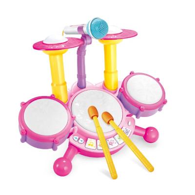 China Multi-function Eco-friendly Material Instruments Microphone Multifunctional Microphone Material Baby Kids Jazz Light Battery Operated Electric Musical Drum Set Toys for sale