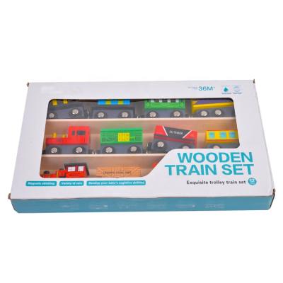 China Eco-friendly Wooden Material Wooden Magnetic Colorful Montessori Carriage Train Set 12 PCS For Children Practice Intelligence for sale