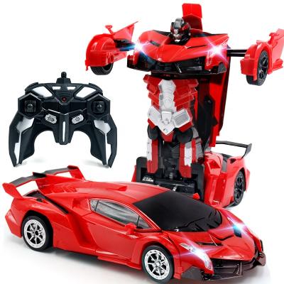 China 1:18 Material 2.4g Children Transformation RC Police Car Toy Rechargeable Electric Remote Control Deformation Robot Eco-friendly Car for sale