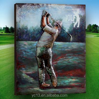 China Original Realistic 3 D Wall Art Metal Decor Golfer Man Cool Sports Lovers Oil Painting for sale