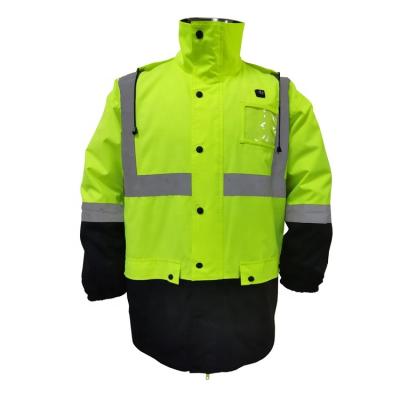 China Water Proof Winter Traffic Strength Road Safety Jacket High Visibility Workwear Safety Reflective Vest Vest With Pockets for sale