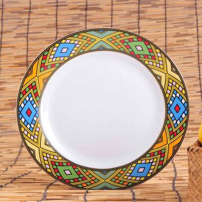 China Sustainable porcelain dinner plate with Ethiopian design tilet for sale