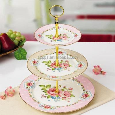 China Sustainable 3 Tier Porcelain Cake Stand For Birthday Party for sale