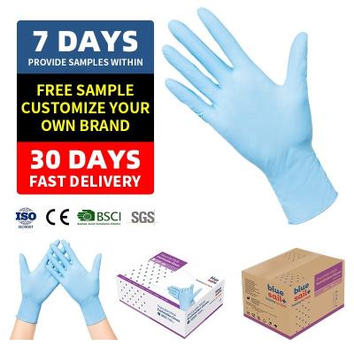 China Powder Free Bluesail Manufacturer Nitrile Powder Free Medical Grade 100/box Disposable Blue Gloves for sale