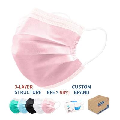 China High Filtration 98 Percent Good Quality Hospital Filter Custom Design Dustproof Nonwoven 3 Ply Pink Medical Exam Earloop Face Mask Disposable for sale