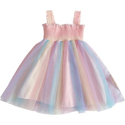 China Breathable Girl Rainbow Crumpled Mesh Sling Skirt Princess Skirt 2022 Children's Wear Manufacturer for sale