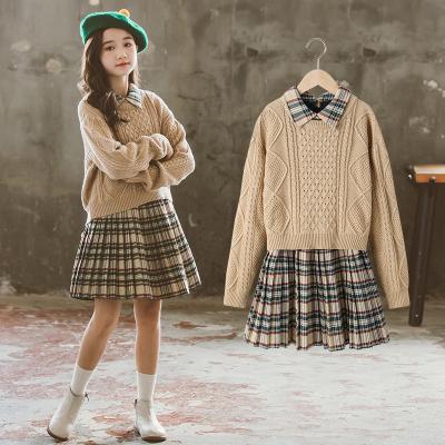 China Winter casual thickened 2020 new suit sweater suit plaid skirt sister outfit dress girl for sale