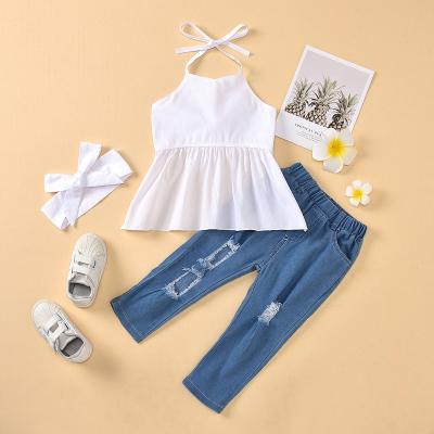 China Summer girls casual designer inspired clothes halter lil girls clothes girls clothes sets ages 2-14 years old for sale