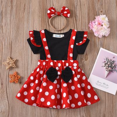 China 2020 Summer Children's Casual Clothing Sets 3pcs Girls' Skirts Dot Suspender Outfit Baby Sets Manufacturer for sale