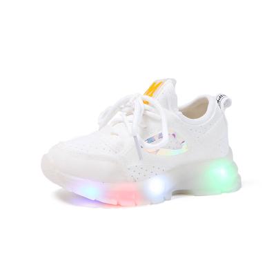 China Fashion Flat Wholesale Flight Knit Kids Girls Boys Shoes LED Flashing Light Sneakers Kids Summer School Casual Shoes for sale