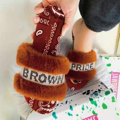 China Fashion Trend Drop Boat Shoes Women New Arrival Bandana Fur Slides Slippers Ladies Factory Brief Wholesale Fiasco For Women for sale