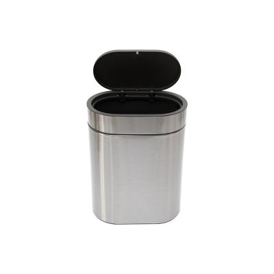 China Mini Hand-Pressing Trash Can 4L Stainless Steel Car Viable Rubbish Bin Waste Bin Desktop Trash Bin In Flat Shape for sale