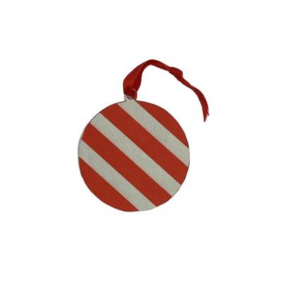 China Custom DIY Christmas Ornament Paper Red and Gray Stripes Round Hang Tag Eco Friendly Bagasse Printing Paper Natural UV Pendant for sale