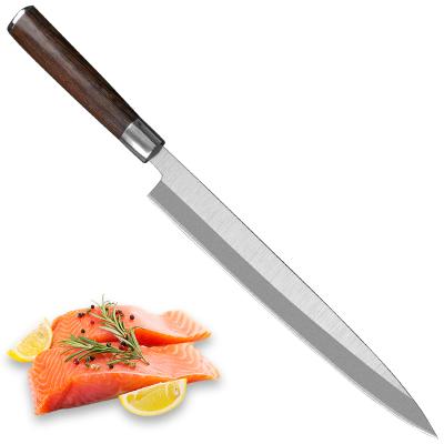 China 10 Inch Disposable Fish Knife Stainless Steel Sashimi Sushi Knife Filleting Knife With Wenge Wood Handle for sale