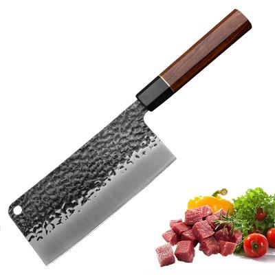 China 7 Inch Disposable Cleaver Knife 5Cr15MoV Hammered Steel Chopping Knife With Ebony Handle for sale