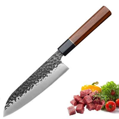 China 7 Inch 5Cr15MoV Disposable Santoku Knife Hammered Steel Kiritsuke Knives With Ebony Handle for sale