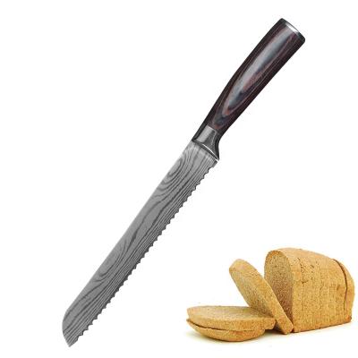 China 8 Inch Disposable Bread Slicing Knife Stainless Steel Kitchen Bread Slicing Knife With Pakka Wood Handle for sale