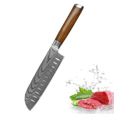 China 7 Inch Chef's Knife Kitchen Knives Disposable Ultra Sharp Stainless Steel Santoku Knife With Pakka Wood Handle for sale