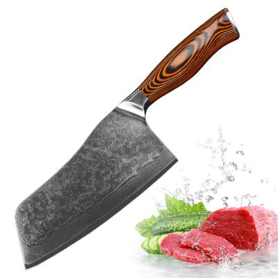 China 7 Inch Disposable Damascus Cutting Knife VG10 Kitchen Knives Pakka Wood Handle Damascus Steel Cleaver Knife for sale