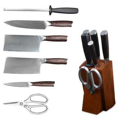 China Pakka Handle 6 Pcs Disposable High Quality Wooden Kitchen Knife Set Kitchen Chef Knives Honing Steel With Oak Wood Holder for sale