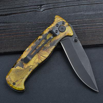 China Open Slide Camouflage Signature Folding Utility Pocket Knife With 3.3 Inch Black Stainless Steel Blade EDC Knife for sale