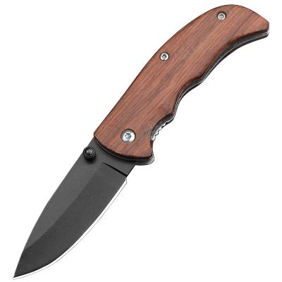 China Portable Traditional Folding Open Slide Knife EDC Black Finish Pocket Knife With Wooden Handle for sale