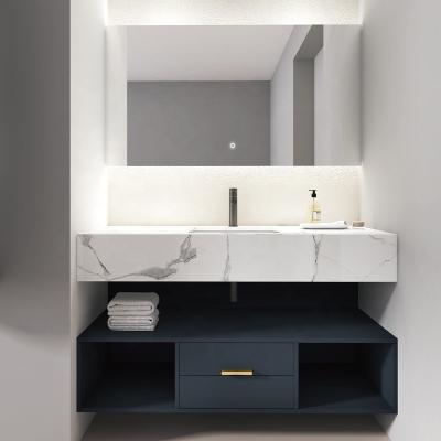 China Modern Wall Mounted Lighted Hotel Mirrored Bathroom Sink Vanity With Mirror for sale