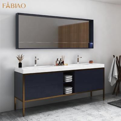 China Modern Wall Mounted Mirrored Cabinets Durable Double Basin Bathroom Vanity for sale