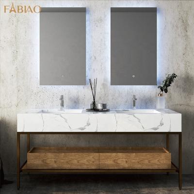 China Modern Commercial Wall Mounted Led Ceramic Double Basin Mirror Furniture Melamine Luxury Melamine Bathroom Vanity for sale