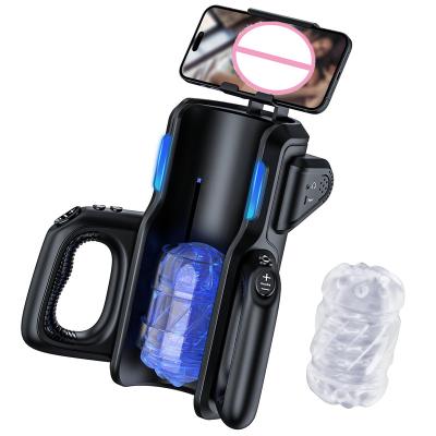 China Male Masturbation Sex Pleasure Super Automatic Telescopic Masturbator Male Masturbation Cup With Mobile Phone Holder Electric Pocket Sex Men Machine For Male for sale