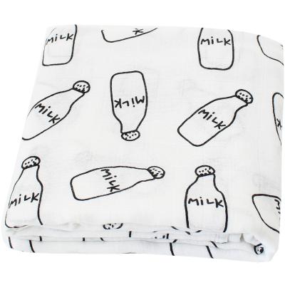 China Wholesale Black White Plain Anti-pilling Milk Bottle Printed Cotton Muslin Woven Organic Bamboo Baby Wrap Blankets Wrap for sale