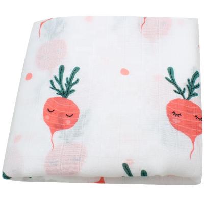 China Popular custom anti-pilling organic white printed cotton muslin baby blanket wrap for sale