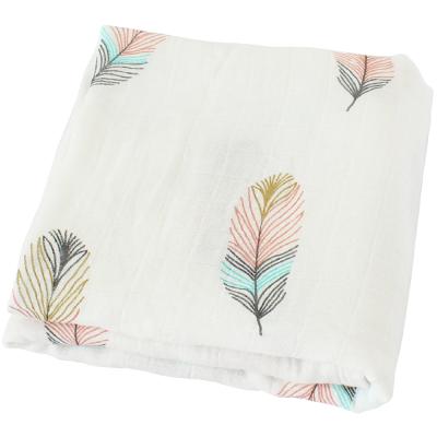 China 2020 New Style Anti-pilling Gots Cotton Baby Unisex Organic Bamboo Blanket Feather Print For Summer Spring for sale