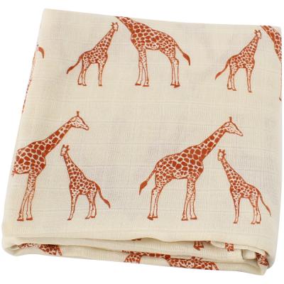 China PORTABLE Giraffe Printing Cotton Super Soft Newborn Bamboo Muslin Burp Cloth Safety Baby Wrap Wrap Blanket for sale