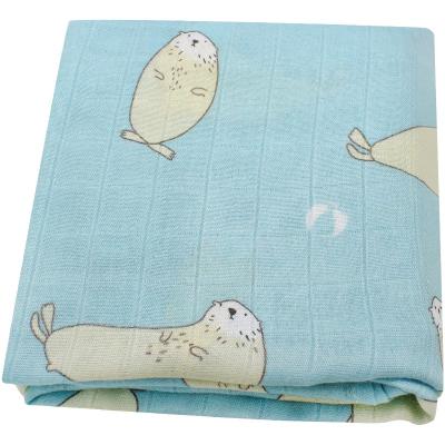 China Sea Lion Design Newborn Baby Blanket 100% Bamboo Muslin Anti-pilling Blue Wraps Accept Custom Made for sale