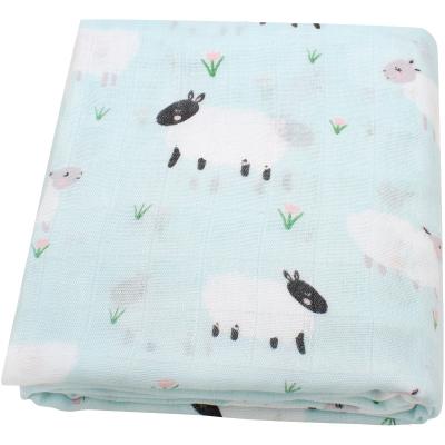 China Anti-pilling Blue Sheep Newborn Baby Wrap Blankets Muslin Bamboo Fiber Accept Custom Made for sale