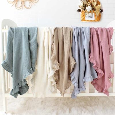 China Anti-pilling 100% cotton muslin gauze crinkled double layer baby ruffle wrap to accept customized colors for sale