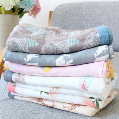 China Bamboo cotton print anti-pilling double layer newborn infant warm baby custom digital organic muslin blanket wrap for autumn winter for sale