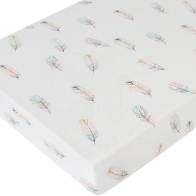 China feather friendly pattern printed 100% organic cotton baby toddler bed fitted crib sheet set for sale