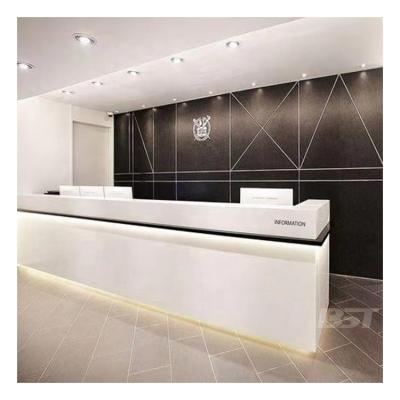 China Durable Artificial Stone I Shape Reception Desk Marble LED Top Decorates Reception Desk for sale