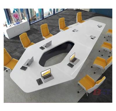 China Renewable Fancy Design Shape Office Furniture Table Solid Outdoor Marble Quartz Long Conference Table for sale