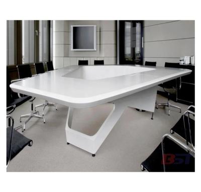 China Diamond Shape Solid Surface Quartz Long Top Renewable Marble Table Modular Stone Conference Table White for sale