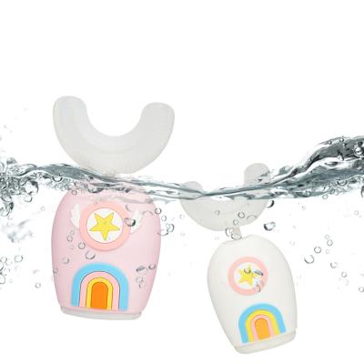 China Cartoon Food Grade Silicone Kids Rechargeable Ultrasonic Angel Toothbrush U Shaped Electric Toothbrush for sale