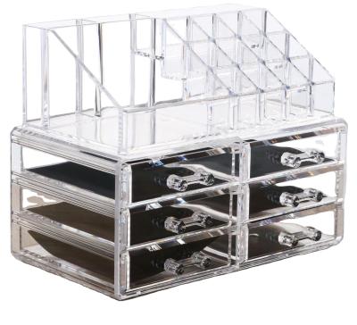 China New Trend 6 Grid Clear Multi Type Stored Desktop Jewelry Drawer Organizer Make Up Cosmetic Storage Box for sale