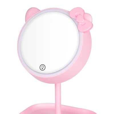 China New Rechargeable Dimmer Lighted Touch LED Lighted Portable Pink Desktop Makeup Table Mirror for sale