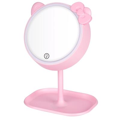 China Lighted Touch Screen Makeup Portable Pink Desktop Mirror With Led Light Smart Makeup Mirror for sale