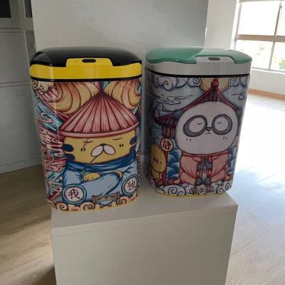 China Induction Type Best Selling Electric Trash Can Fashion Cartoon Panda Scribble 12L Kitchen Trash Can for sale