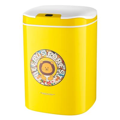 China 12L Smart Yellow Bear Trash Can Bear Pattern Smart Yellow Bear Pattern Arb Induction Type Touchless Household Kitchen Automatic Trash Cans for sale