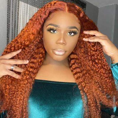 China Ginger Wig 13x4 Full Lace Human Hair High Density Transparent Lace Front Wigs Orange Colored Curly for sale